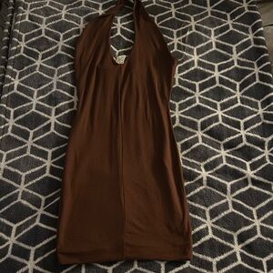 Elegant Brown Halter Dress